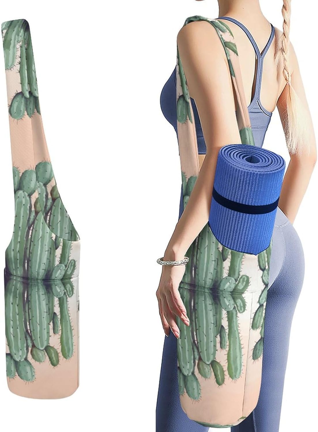 Yoga Mat Bags for Women Watercolor Green Cactus Yoga Mat Storage Bag Exercise Yoga Mat Carrier Bag for Most Yoga Mats to Gym Class Beach Park Travel