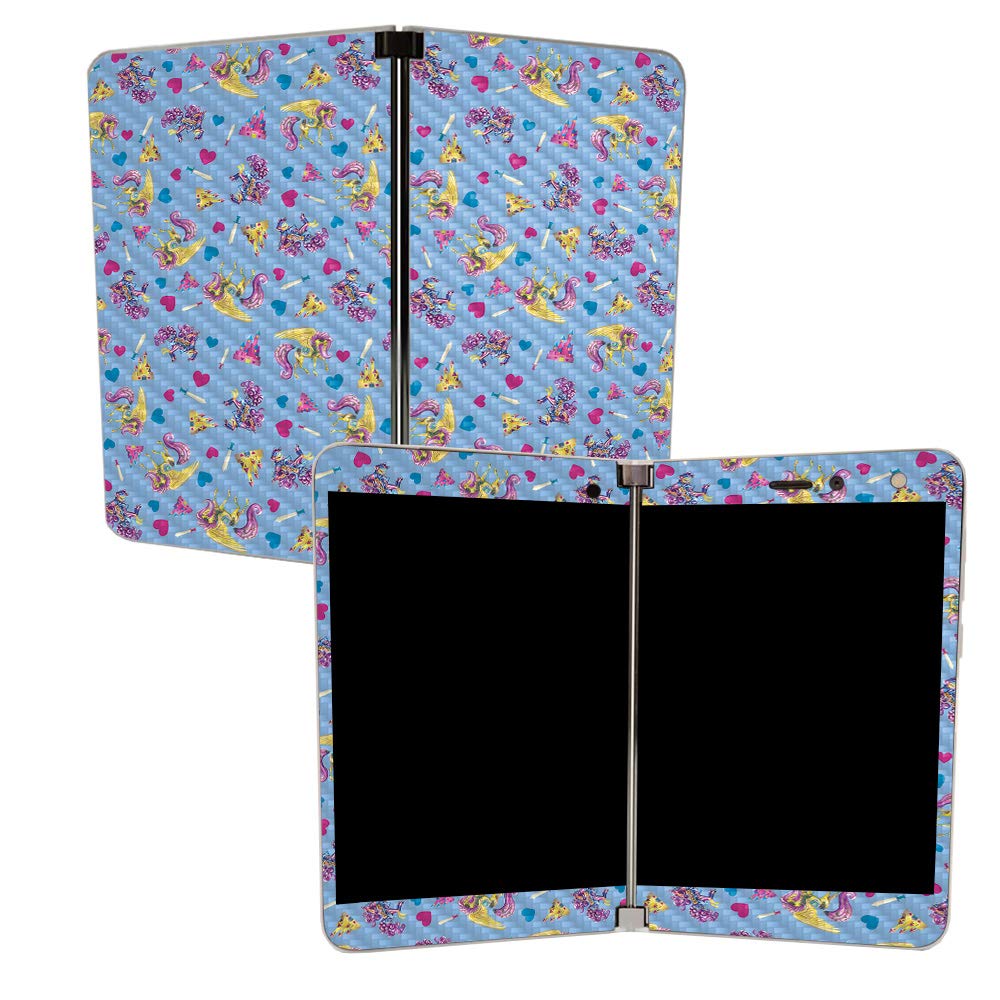 MIGHTY SKINS MightySkins Carbon Fiber Skin for Microsoft Surface Duo - Castle Unicorns | Protective, Durable Textured Carbon Fiber Finish | Easy to Apply | Made in The USA