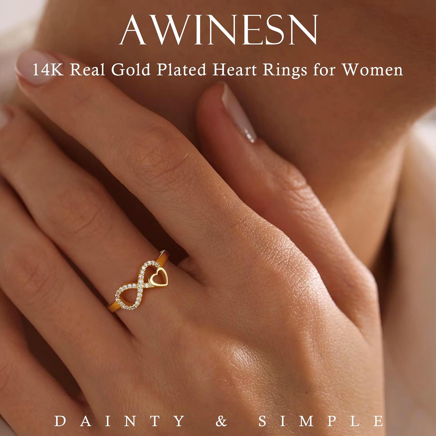 Gold Promise Ring for Women Non Tarnish Infinity Heart Ring Trendy Stackable Dainty 14k Gold Plated CZ Ring for Women Jewelry Anniversary Birthday Christmas Gifts for Her Comfort Fit Size 6 to 10 - Image 2