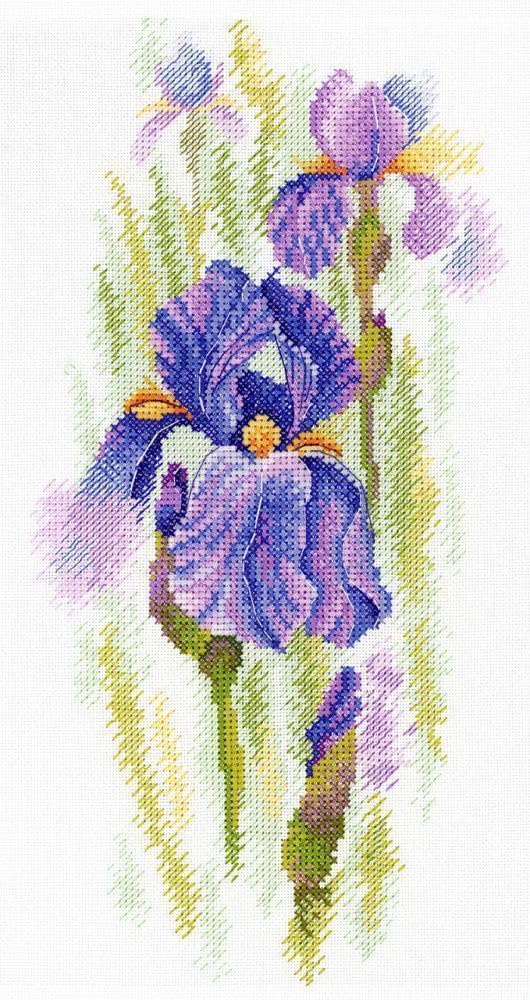 MP Studia Zestawy do haftu krzyżykowego dla dorosłych i początkujących kwiaty - eteryczny irys 31 x 16 cm / 12,2 x 6,3 27 ct