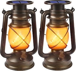 Solar Lanterns Outdoor Waterproof,2 Pack Bronze Vintage Lanterns with Dancing Flame Led Hanging Lights Decor,Lamps for Porch Garden Yard Pathway Camping