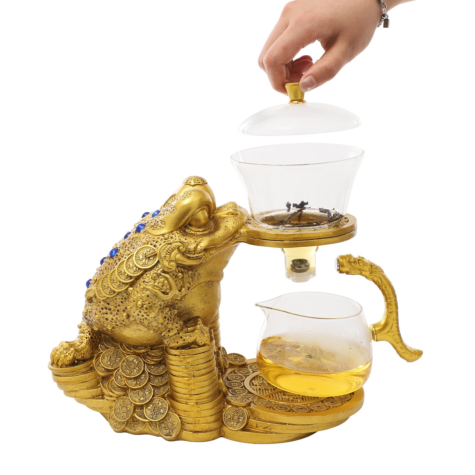 Tetera magnética de 350 ml, Ideal para el hogar o para Uso Creativo. Juego de té con Forma de cigarra Dorada y Pico en V. Tetera semiautomática de Vidrio para Uso doméstico o de re