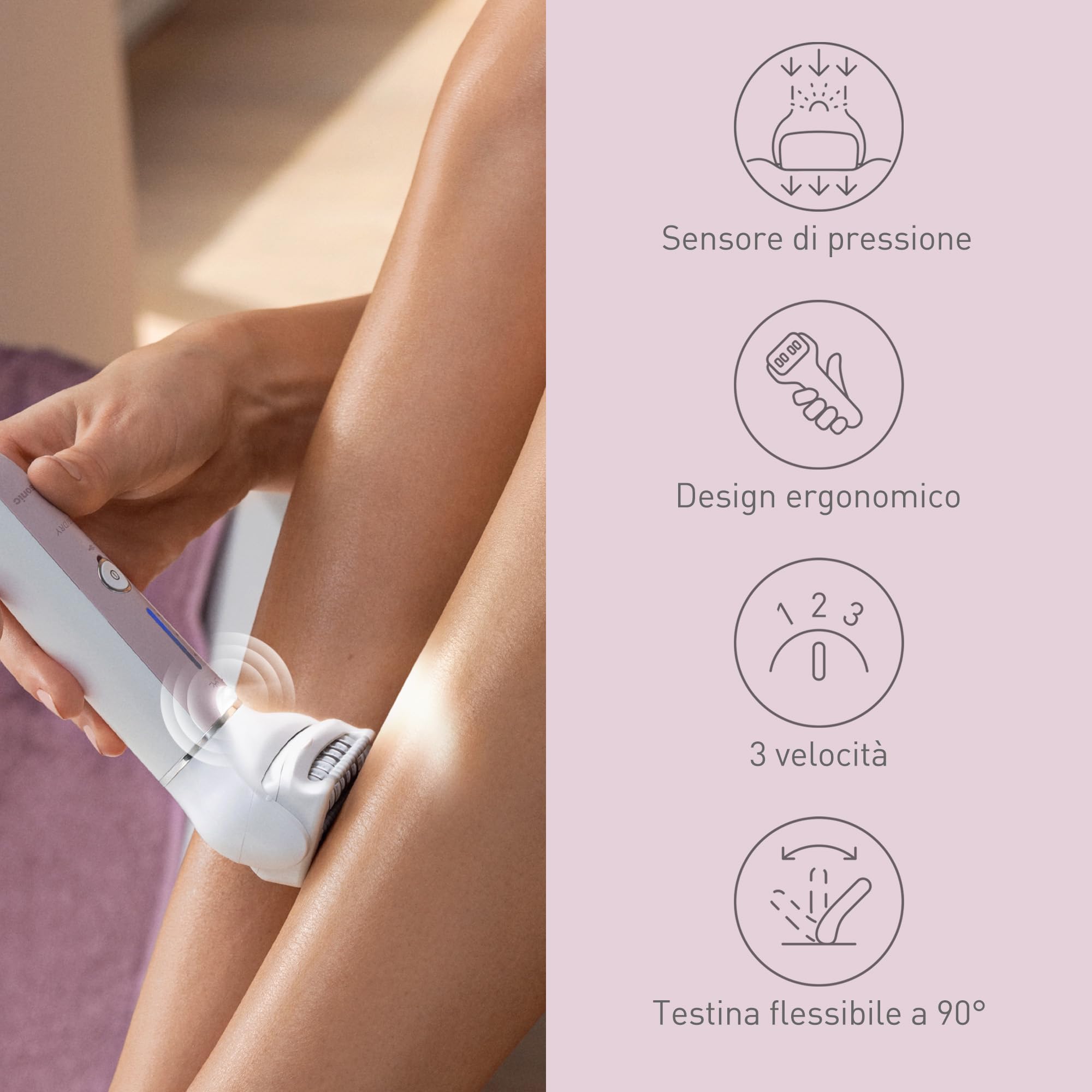Panasonic ES-EYL9-P503 Cordless Wet & Dry Epilator and Eyebrow/Facial Epilator for Women, Short Hair Removal, 3 Speeds, Foot Care Accessories and Bikini Trimmer, White/Light Purple