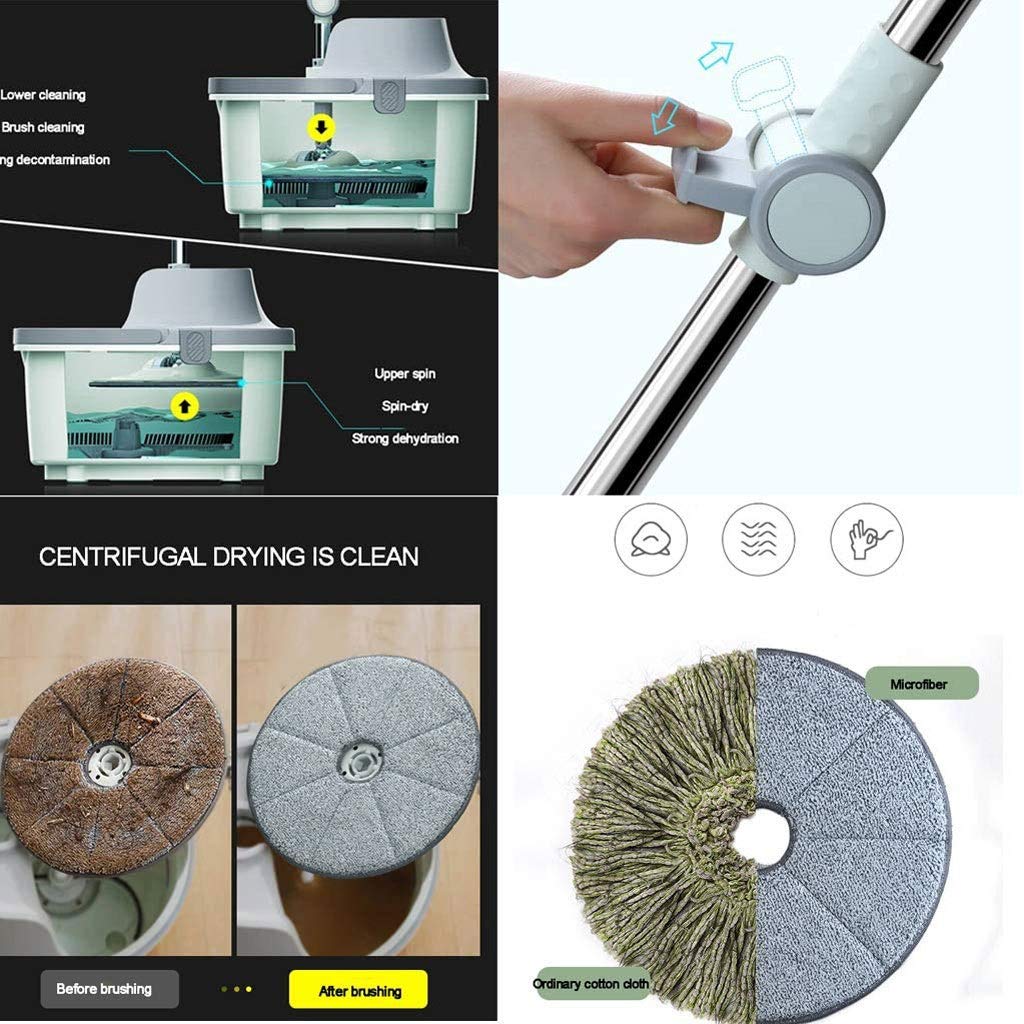 Fregona， Trapeador Giratorio, Sistema de Limpieza Pisos con Cubo y 2 Cabezales Microfibra for Madera