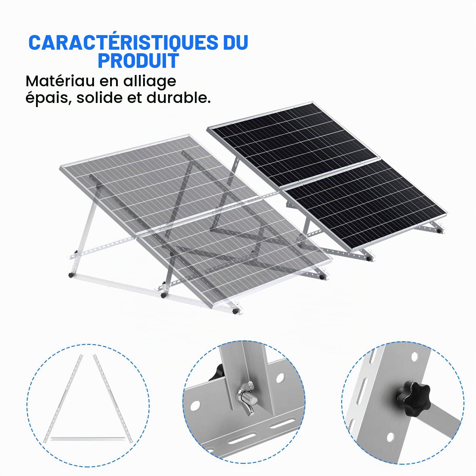 Support de panneau solaire pour centrale électrique de balcon de 200 à 500 W - Angle réglable de 0 à 90 ° - Support pour panneau solaire - Support de panneau solaire réglable de 118 cm