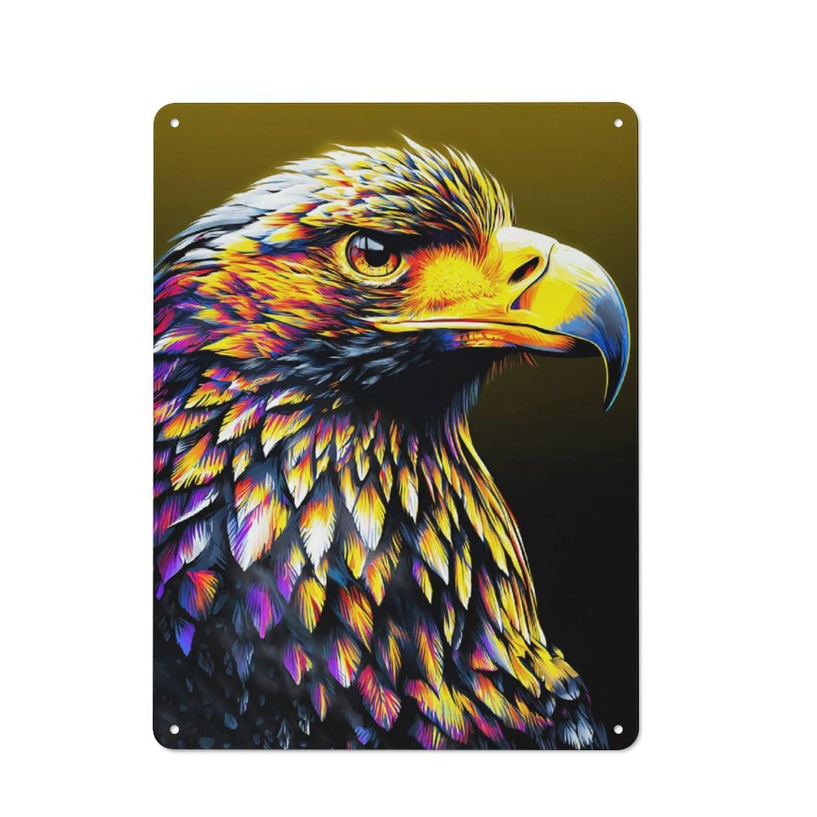 Classic Metal Plaque 40x30cm Featuring Colorful Eagle Portrait -2, Bistro Wall Plaque for Kitchen, Cafe, Pantry Or Dining Room