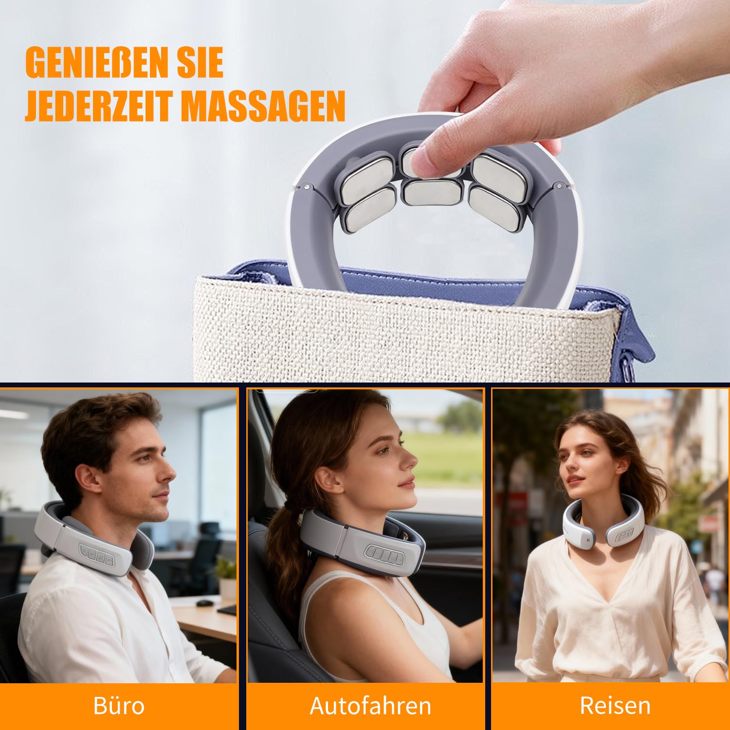 Aohcae Neurotex Nackenmassagegerät, Nurotex 11-In-1 Nackenlösung mit 6 Elektrotherapie-Köpfen, 6 Modi 9 Intensitätsstufen Tragbares Elektrisches Nackenmassagegerät für Zuhause Büro Reise