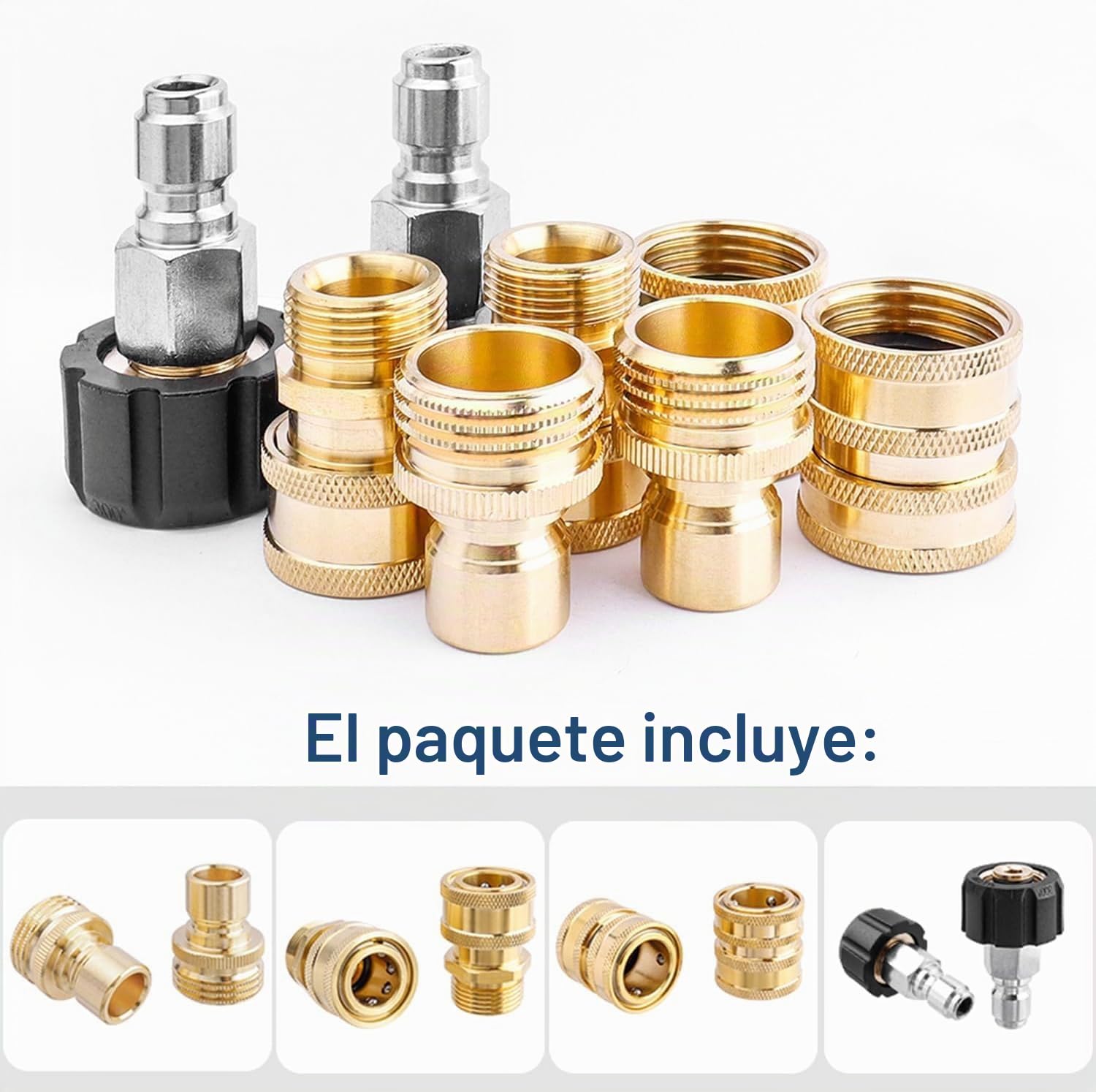 8 Pcs Adaptadores para Lavadora a Presión, Adaptadores de Lavadora a Presión, Kit de Accesorios de Manguera de Desconexión Rápida, M22 a 3/8'' Kit de Adaptador de Arandela, 5000 PSI