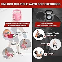 Vista 3 de RUNWE - Mancuernas rusas de 3 asas, peso para mujeres, opciones de 5, 10, 15 y 20 libras para giros rusos, ejercicio abdominal, levantamiento de 10