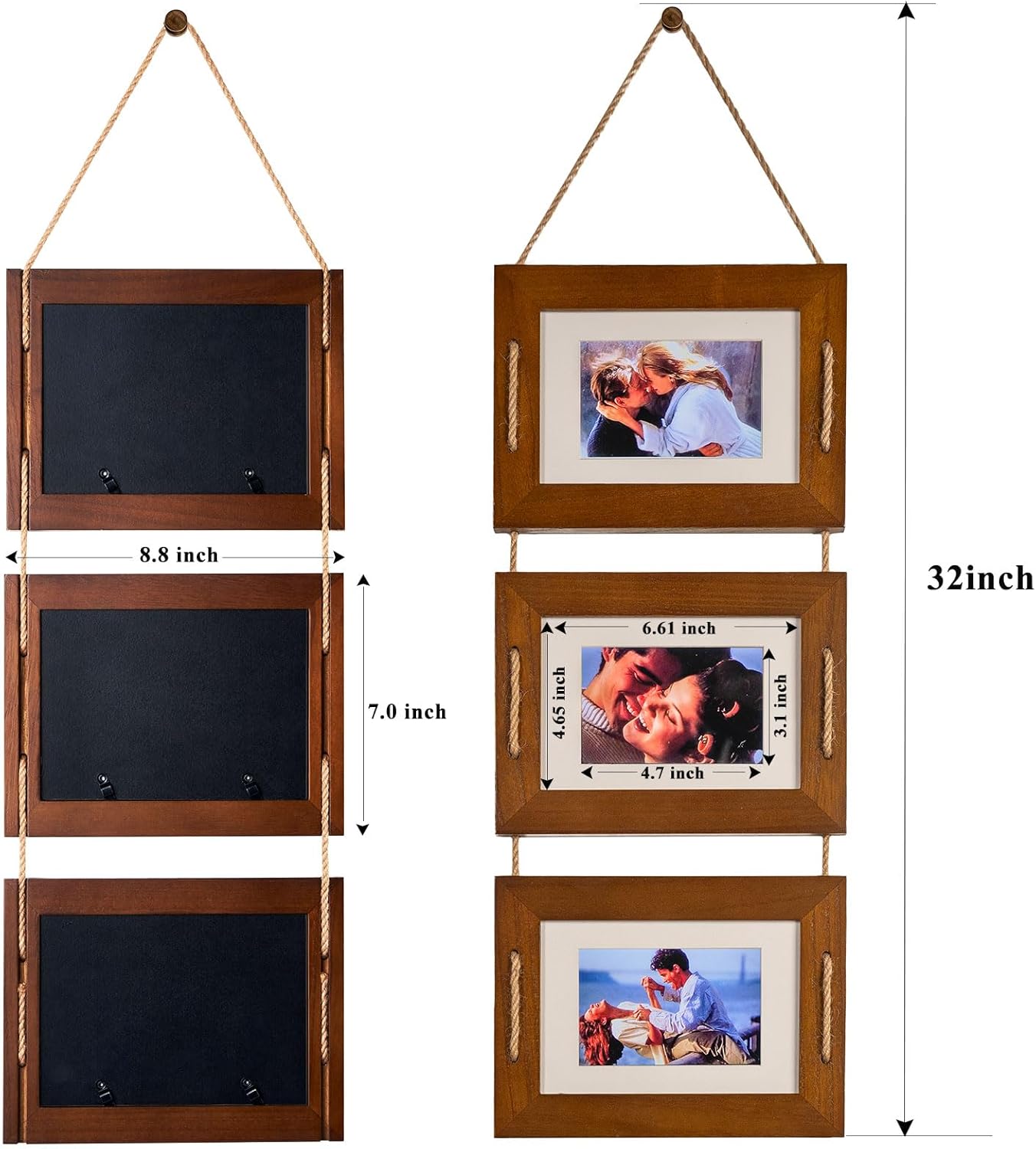 DLQuarts 5x7 Hanging Picture Frames Collage Wall Decor, 3 Opening 5x7 Matted to 3.5x5 Photo Rustic Wood Frame, Dark Walnut, 2 Pack - Image 5