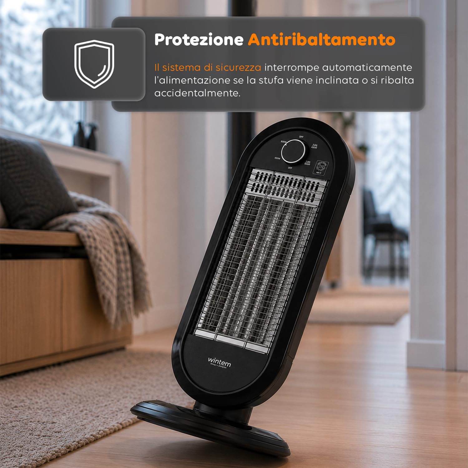 Avilia – Stufetta Elettrica con Oscillazione Automatica, Doppia Potenza 450-900W e Sistema di Sicurezza Anti-Ribaltamento per un Calore Uniforme e Naturale in Casa e Ufficio