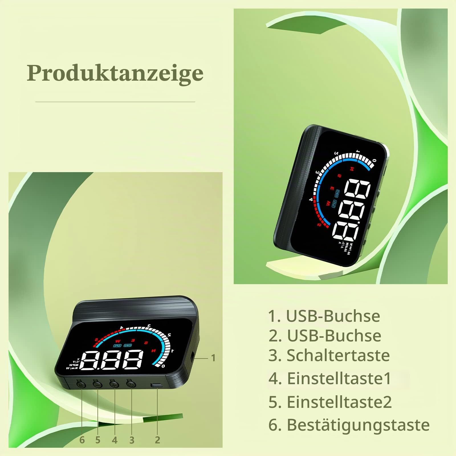Auto HUD Head up Display, OBD2 & GPS Dual Modes HUD, Tachometer, KM/H und MPH, Kompatibel mit Allen Autos …