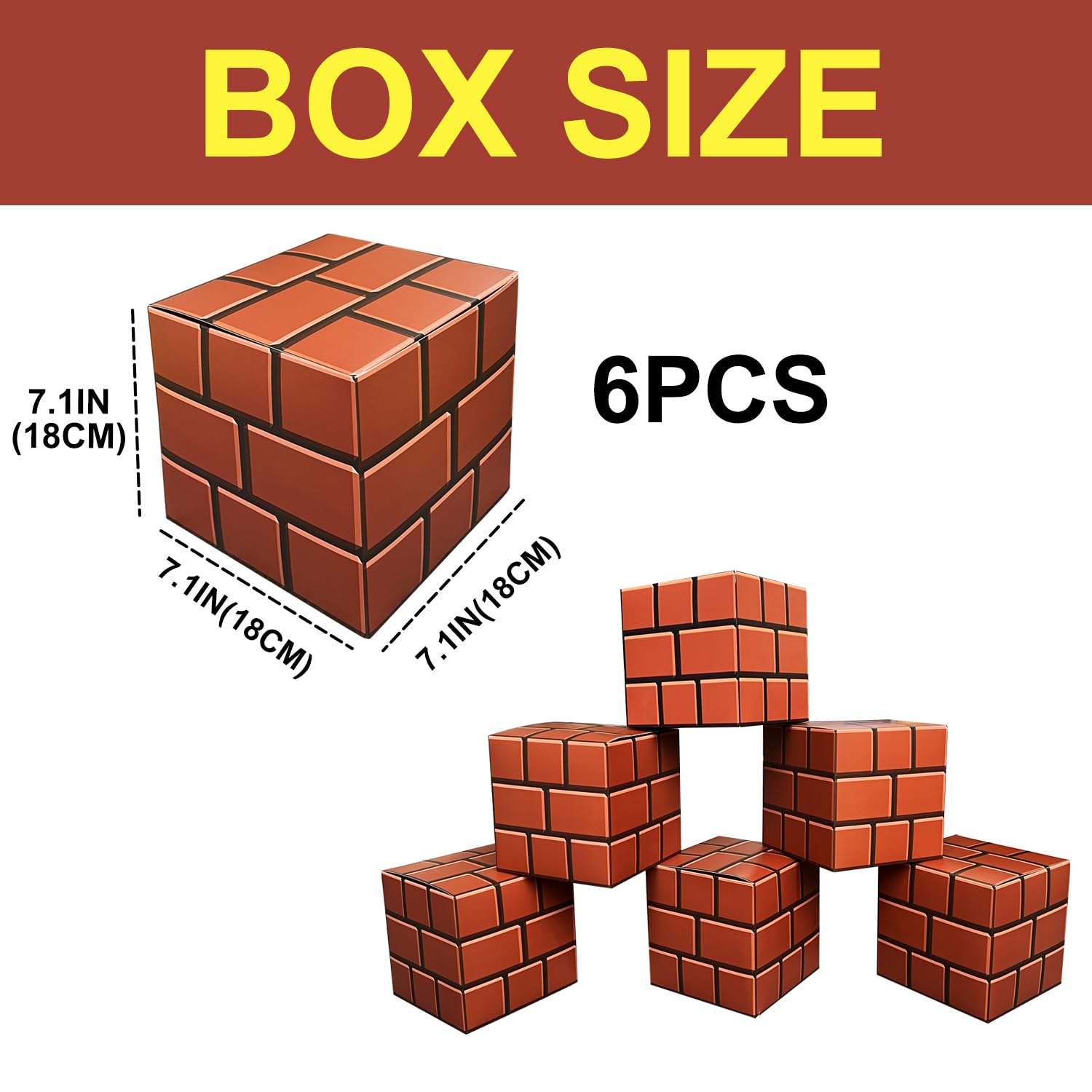 6 cajas de fiesta de ladrillo para decoración de cumpleaños de juegos, centros de mesa de videojuegos de 7.5 pulgadas para niños, decoración de fiesta de cumpleaños