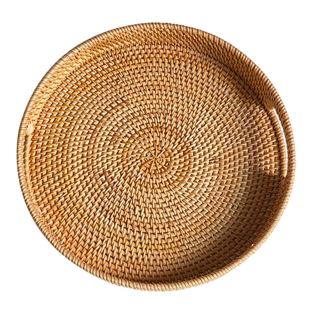 Plateau rond en rotin anti-corrosion QOKLIYUI fini les verres qui glissent