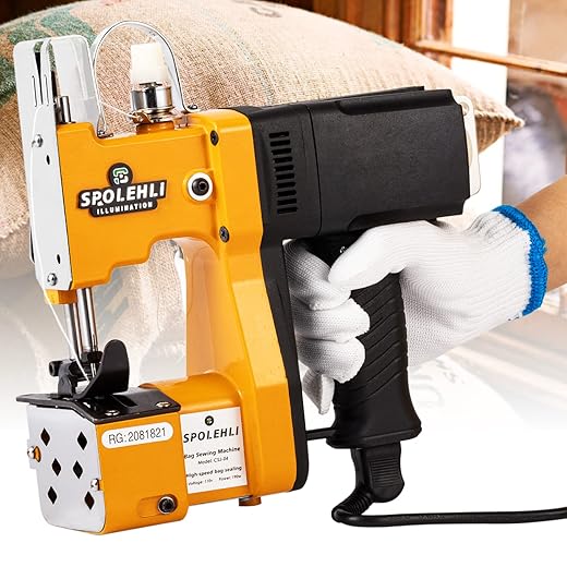 Spolehli Bag Sewing Machine Bag Sealing Machine Bag Closer Bag Closing Machine Bag Stitching Machine Industrial Sewing Machine Bag Sealer Sealing Machine for Sack Woven Kraft Kraft Paper Bag Sealing 110v US plug with CE (Yellow)