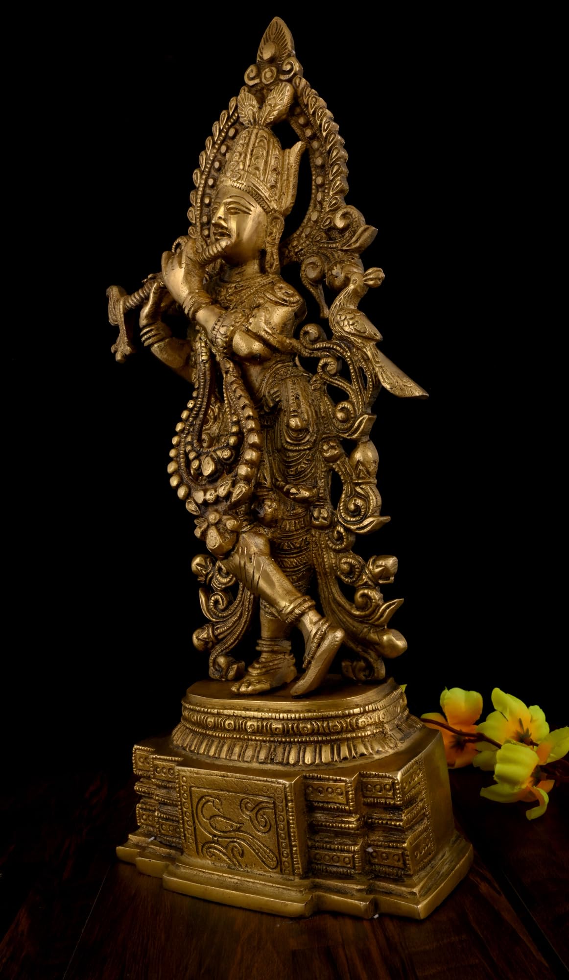 Vintage Lord Krishna Flute Idol - Brass Statue -6