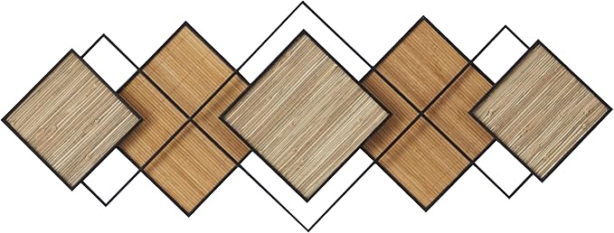 Deco 79 Bamboo Wood Geometric Home Wall Decor Overlapping Diamond Wall Sculpture with Metal Wire, Wall Art 43
