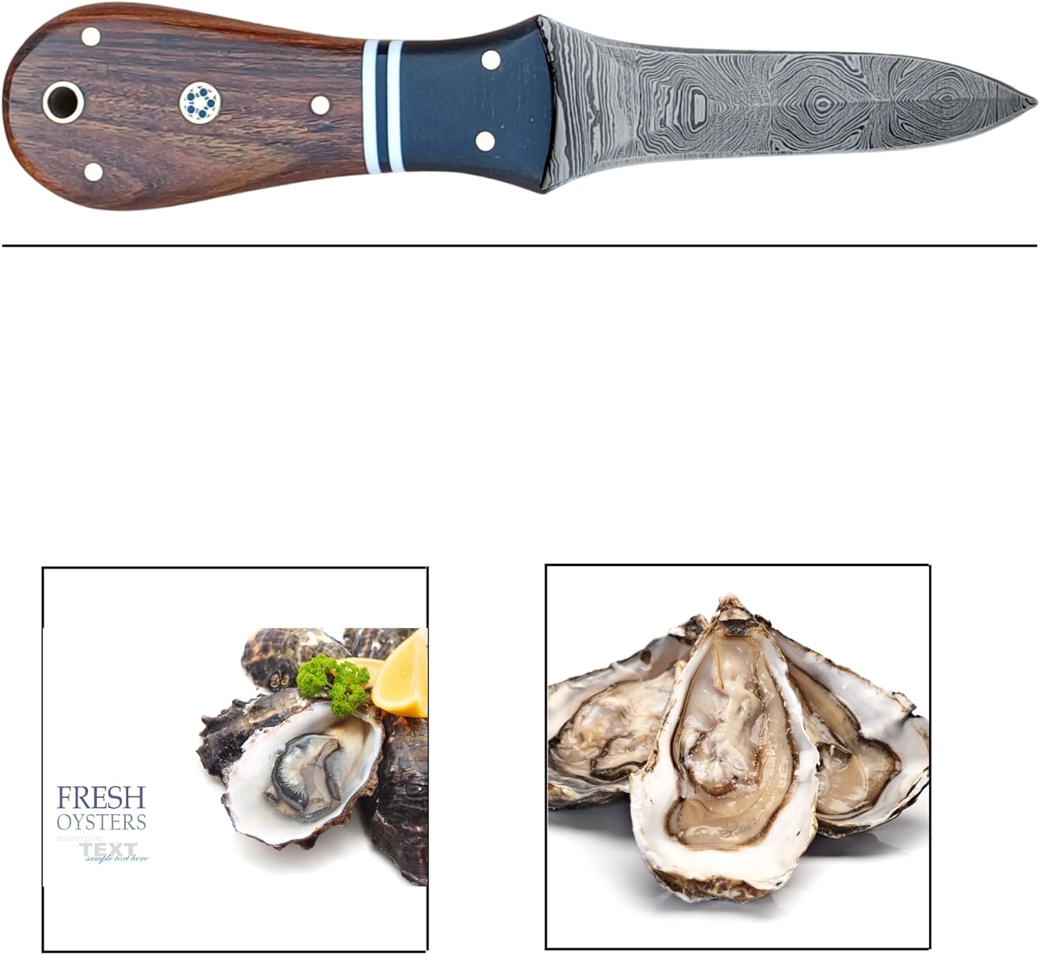 Handmade Damascus Oyster Knife - Oyster Shucking Knife with sheath, 6.5 in Seafood Opening Tool Oyster Shucker
