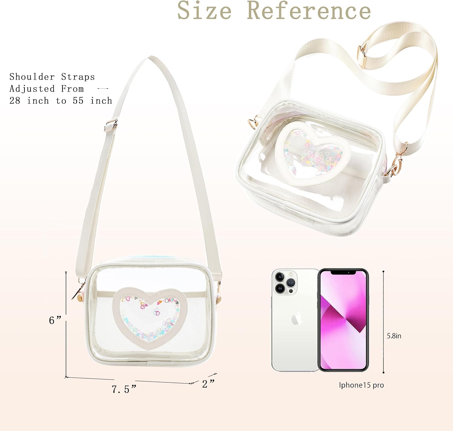 Clear Backpack for Girls,Transparent Backpacks Crossbody Bag for Kids Elementary School Student,Heavy Duty See Through Daypack 2PCS Bookbag Stadium Approved for Teen,College,Work,Travel,Concert White - Image 5