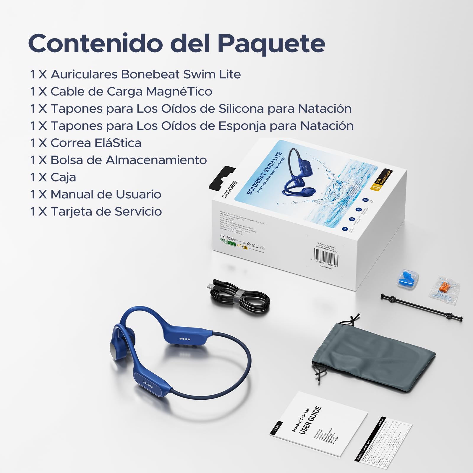 Auriculares Conduccion Osea IP68 Impermeable Auriculares Natacion,10H Auriculares para Correr BT5.4 de 32GB con Reproductor MP3 y Doble Modo para Ciclismo, Natación Subacuática y Fitness