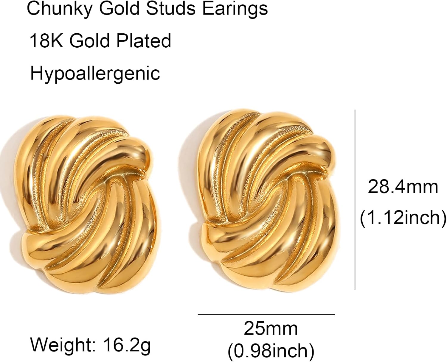 Chunky Gold Earrings for Women 18K Gold Plated Statement Earrings Trendy Minimalist Large Chunky Gold Studs Earrings - Image 7