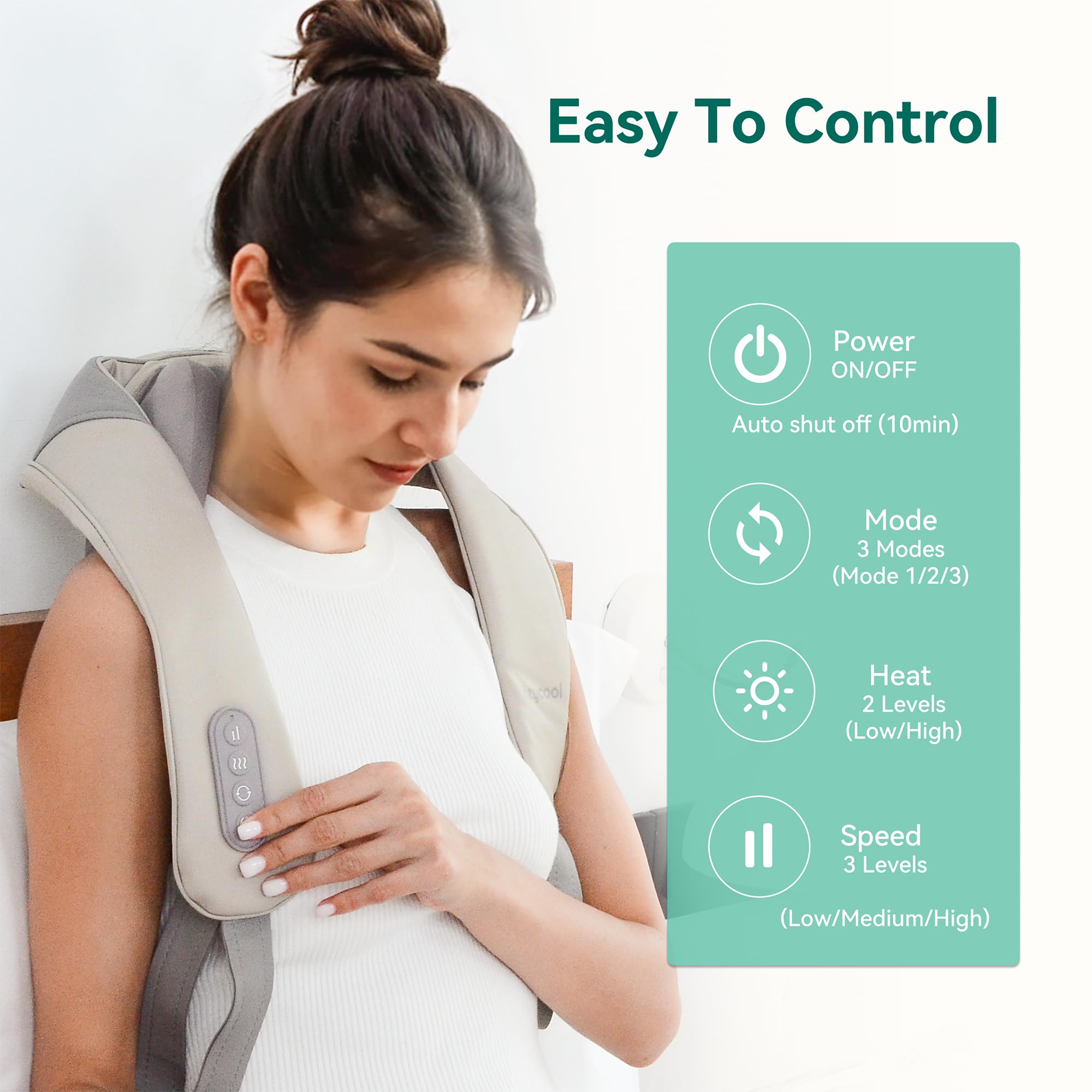 Snailax Masseur de nuque amélioré sans fil avec chaleur, masseur de nuque shiatsu 4D avec massage par pétrissage, masseur électrique pour nuque épaule dos jambe, cadeaux, Beige