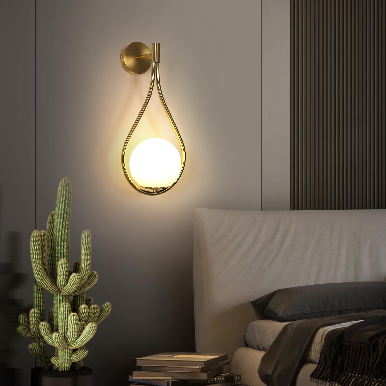 Comely Wandleuchte Innen Glas, Tropfenförmige E27 Wandleuchte Kugel | 45CM Wandlampe Innen Modern für Wohnzimmer Schlafzimmer, Flur, Treppenhaus