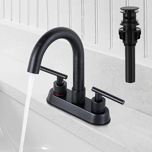 Grifos de baño para fregadero de 3 agujeros, bronce aceitado de 4 pulgadas, grifo de fregadero central para baño con drenaje emergente y 2 mangueras