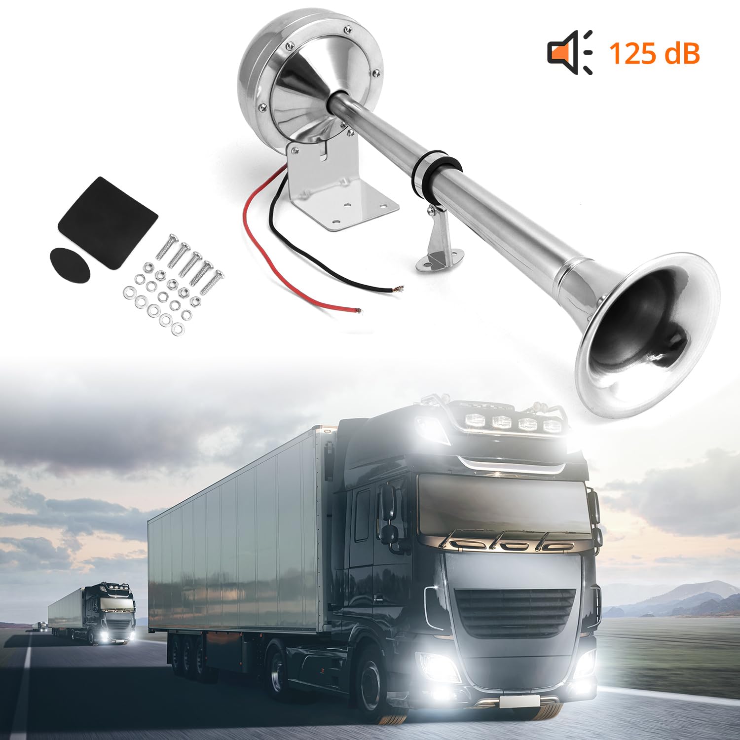 QWORK® Tromba Nautica Trombe Camion in Acciaio Inossidabile 304-328DB 12V 10A -Tromba Singola Potente per per Barche e Veicoli