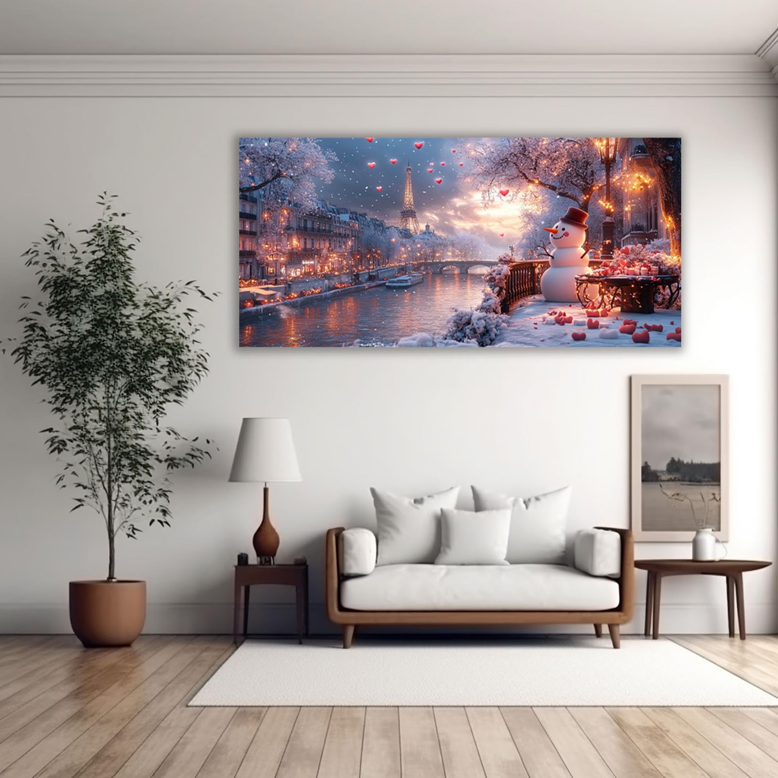 AMXBZC Nowoczesne obrazy krajobraz śliczny bałwan dekoracja salonu, sypialni, łazienki, kuchni, biura, jadalni, baru obrazów(czerwone)-50 x 100 cm oprawione