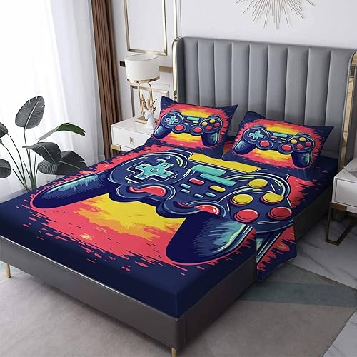 Sábanas gamer tamaño individual  Juego de sábanas para juegos para niños y niñas, juego de sábanas de videojuegos, microfibra suave y bolsillo disponible en Yaxa El Salvador