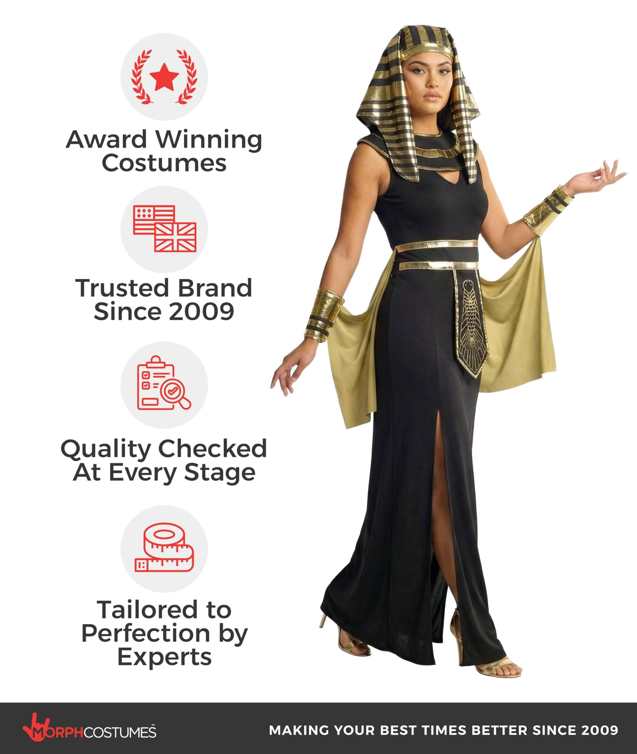 Morph Disfraz Cleopatra Mujer, Traje Diosa Egipcia con Accesorios, Disfraces para Carnaval y Halloween