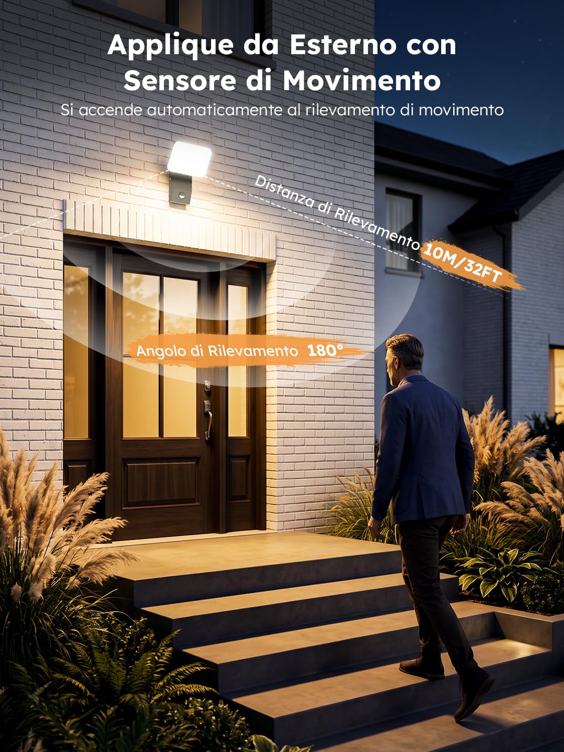 Applique da Esterno LED con Sensore di Movimento 32W 2 Pezzi,3000K/4000K/6500K Lampada Parete Esterno,3200LM LED Luce Esterna con Telecomando & Panel Rotazione,Applique per Veranda,Garage,Terrazzo