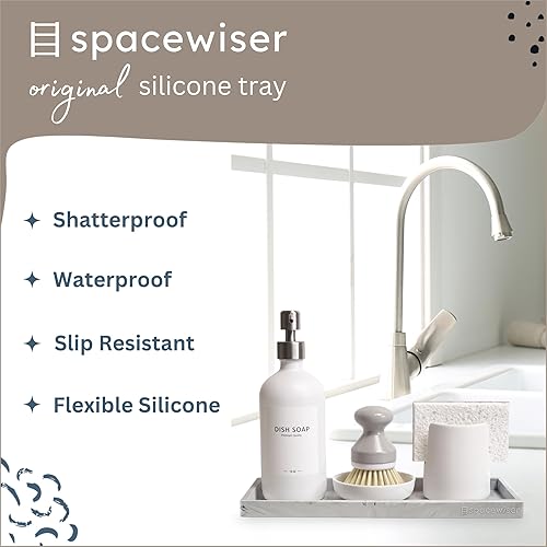 Miniatura 73 de Bandeja de encimera y tocador, 2 bandejas pequeñas de silicona de 7.7 pulgadas, bandeja de jabón de cocina, soporte para jabón de cocina, Gris