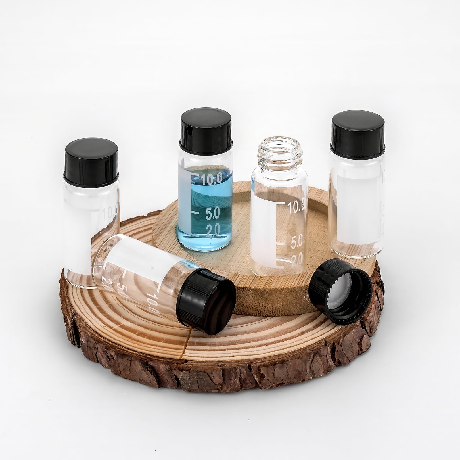 Kesell 10 frascos de vidrio transparente de 10 ml, recipiente pequeño con tapón de rosca, botellas de muestra de líquido con punto de escritura y graduaciones