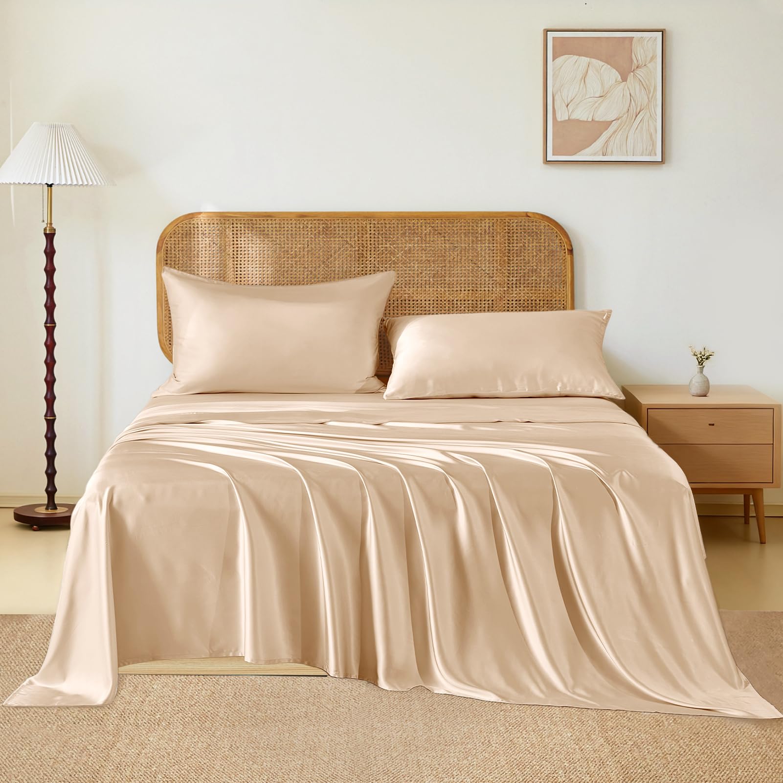 THXSILK Luxury Mulberry Silk Bed Sheets Set - 4pcs 16 Deep Pocket Silk Sheets Set - 1 Fitted