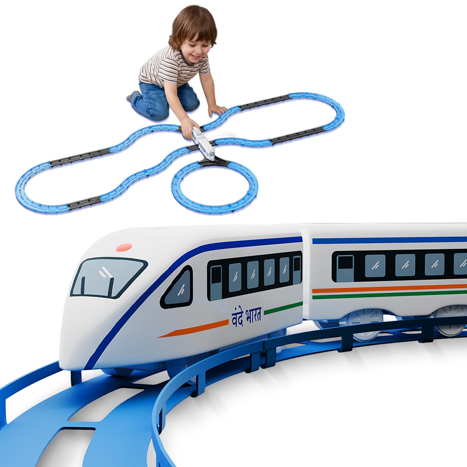 Lifelong Vande Bharat Toy Train 43 Pcs Track Set for Kids, Electric Toy Train Set, 2 AAA Battery Toy Train, Lights & Sounds, Multi-Layout Train Track Toy Train Set for Kids 1-8 Years-image-28