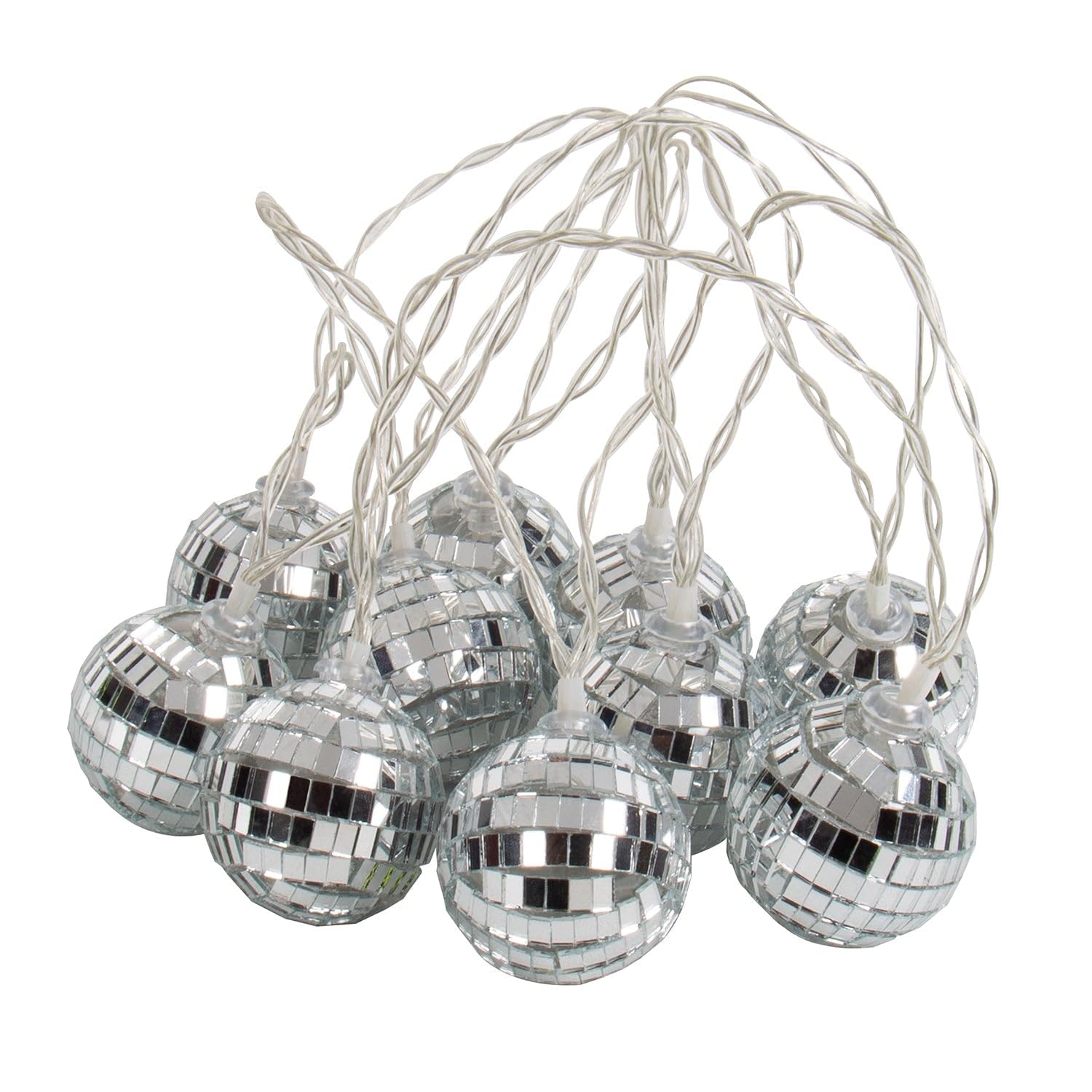 Fizz Creations Disco Mirror Ball String Lights. Includes 10 Multicolour LED Mini Mirror Balls on 170cm String. Battery Powered. Indoor Wall Decor for Home Party Retro AnniversaryBedroom Disco Lights.