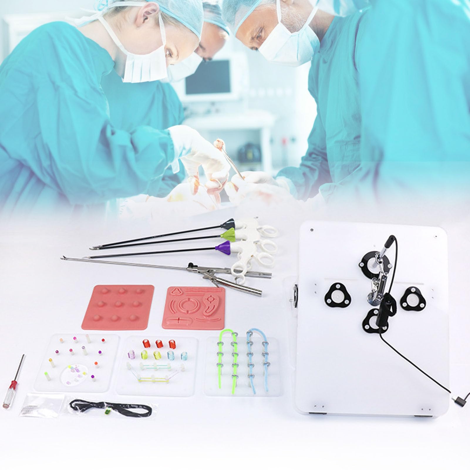 Kit Boîte D'entraînement Simulateur Laparoscopique Portable, Kit Formation en Chirurgie Laparoscopique Simulée pour Outils Pédagogiques avec Instruments Et Accessoires, Modèle D'étude