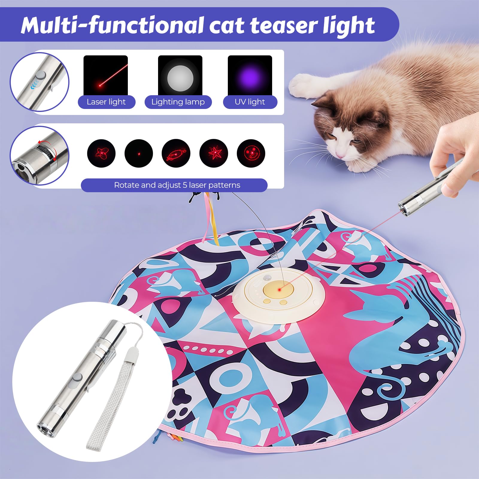 Juguete de Gato Interactivo con Bolígrafo Puntero con Luz para Gatos, Eléctrico Inteligente Ejercicio Juguete con Mariposa Revoloteando, Juegos para Gato de Caza para Gatitos Interior