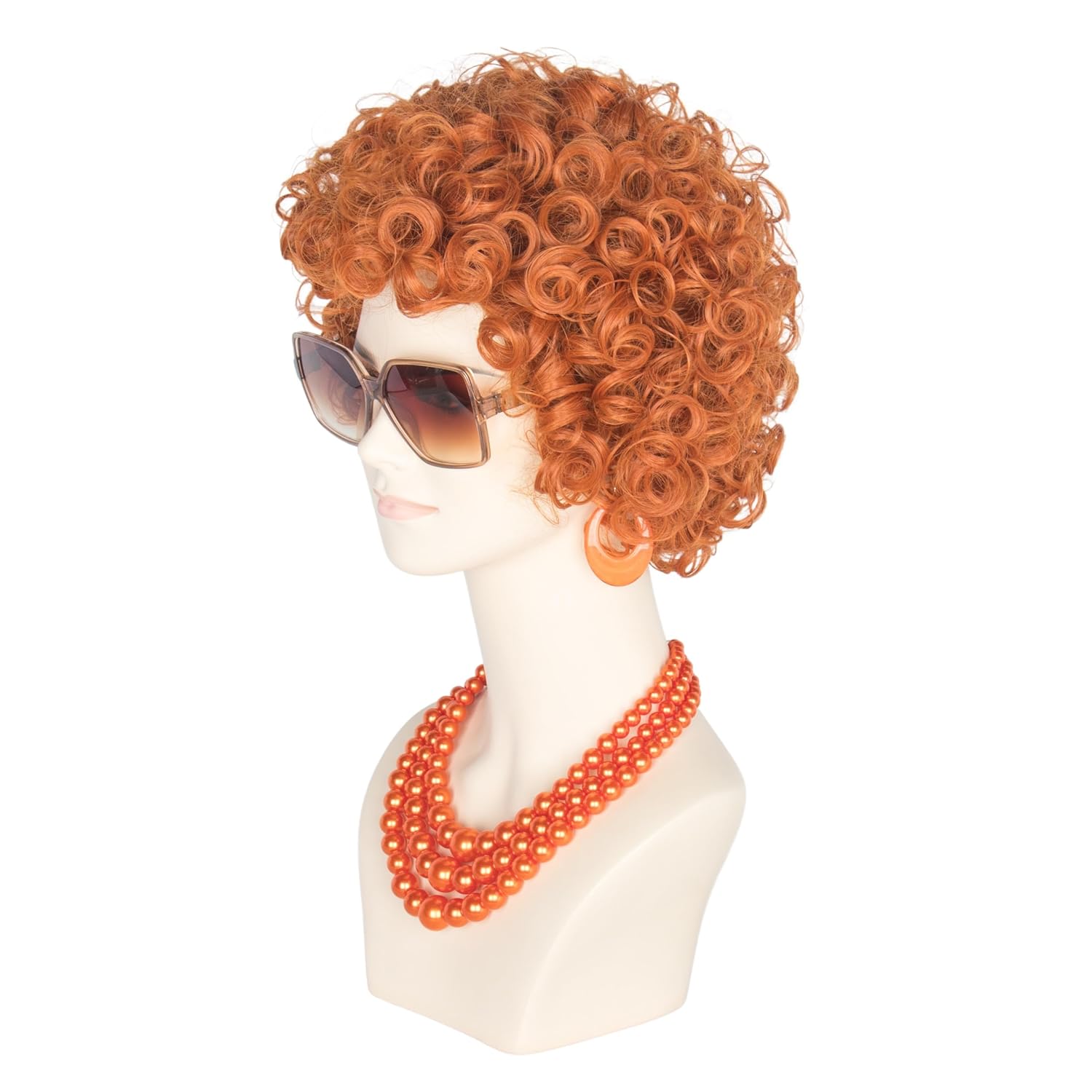Yan Dream Women Short Curly Red Brown Wig and Glasses Orange Chunky Jewelry Set Party Cosplay Wig - Image 8