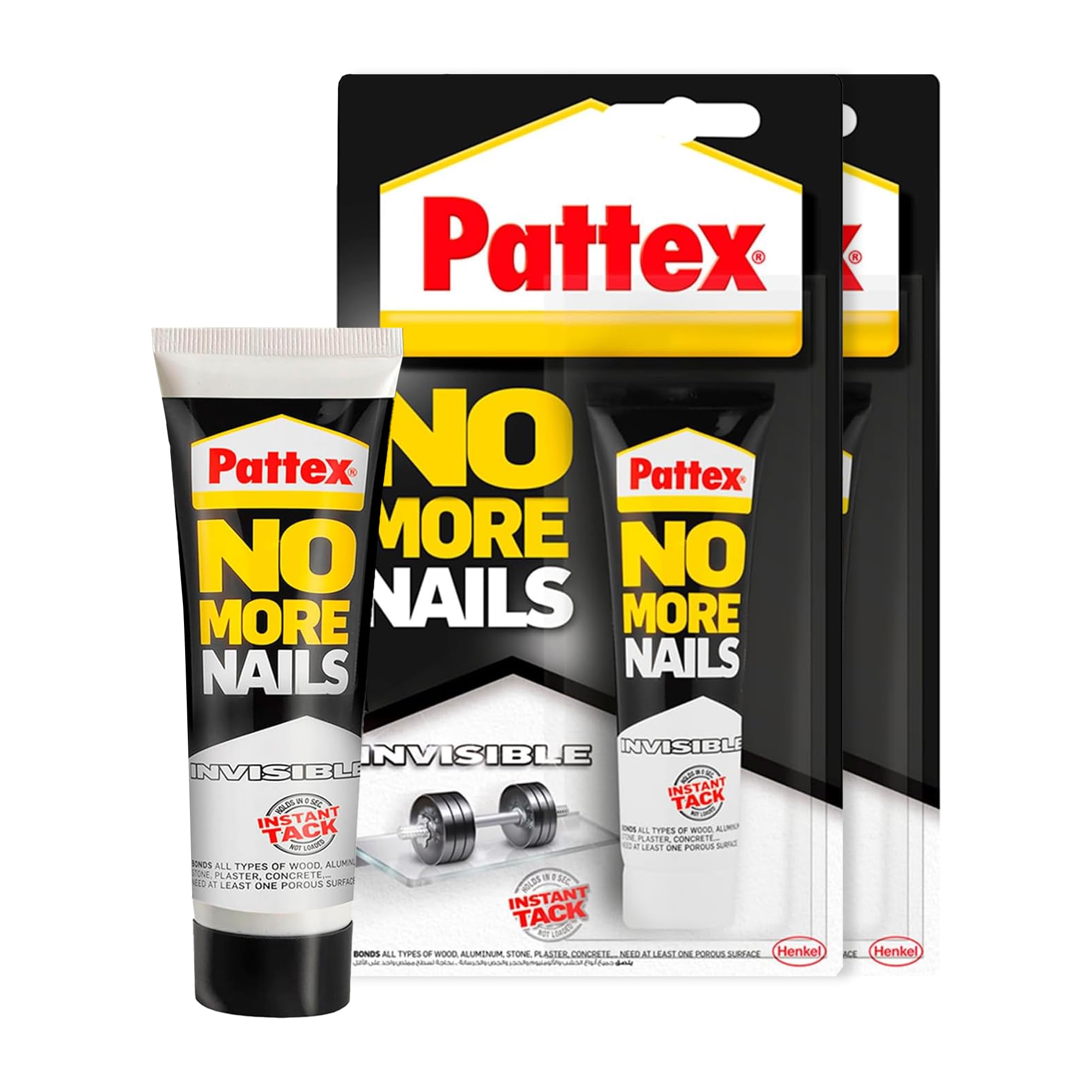 Pattex No More Nails Invisible,Heavy-Duty Clear Glue, Strong Glue For Wood,Ceramic,Metal And More,Instant Grab Mounting Adhesive,1X40G Tube (pack of 2)
