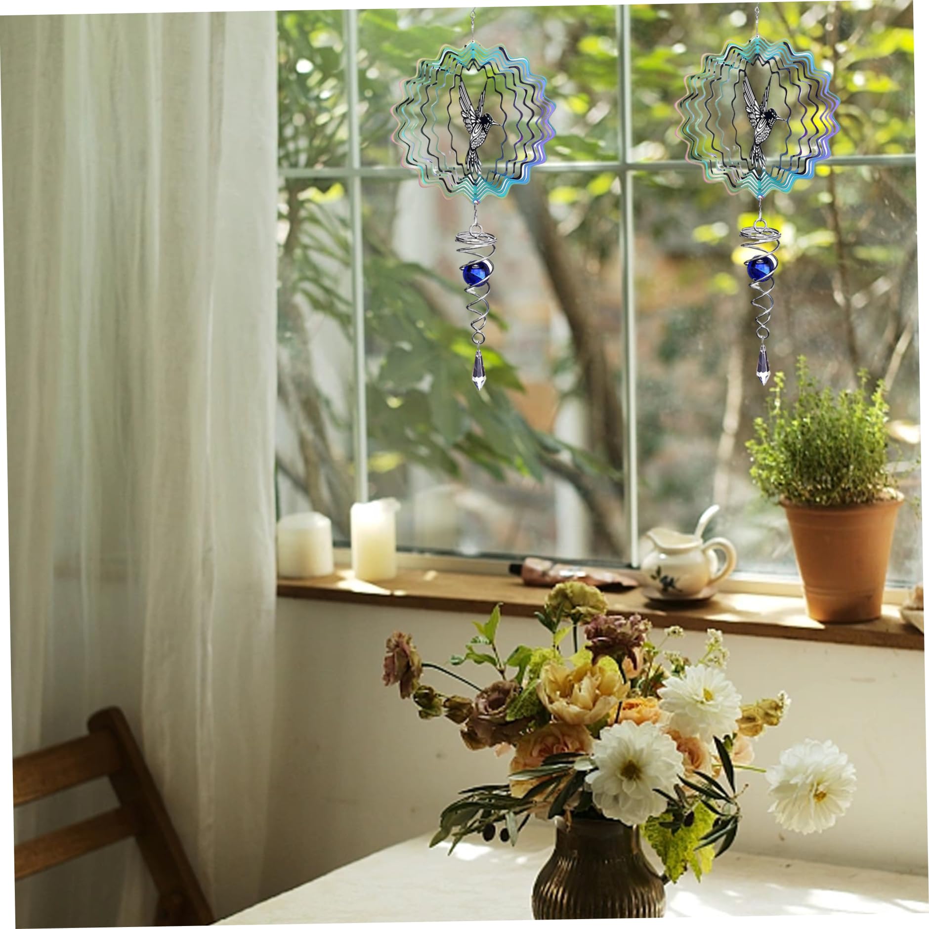 Giradores de Viento de 6 Pulgadas para hilanderos de Viento Colgantes de jardín Metal Chimes 3D con Cola Espiral de Bola para decoración de Arte de jardín al Aire Libre colibrí.