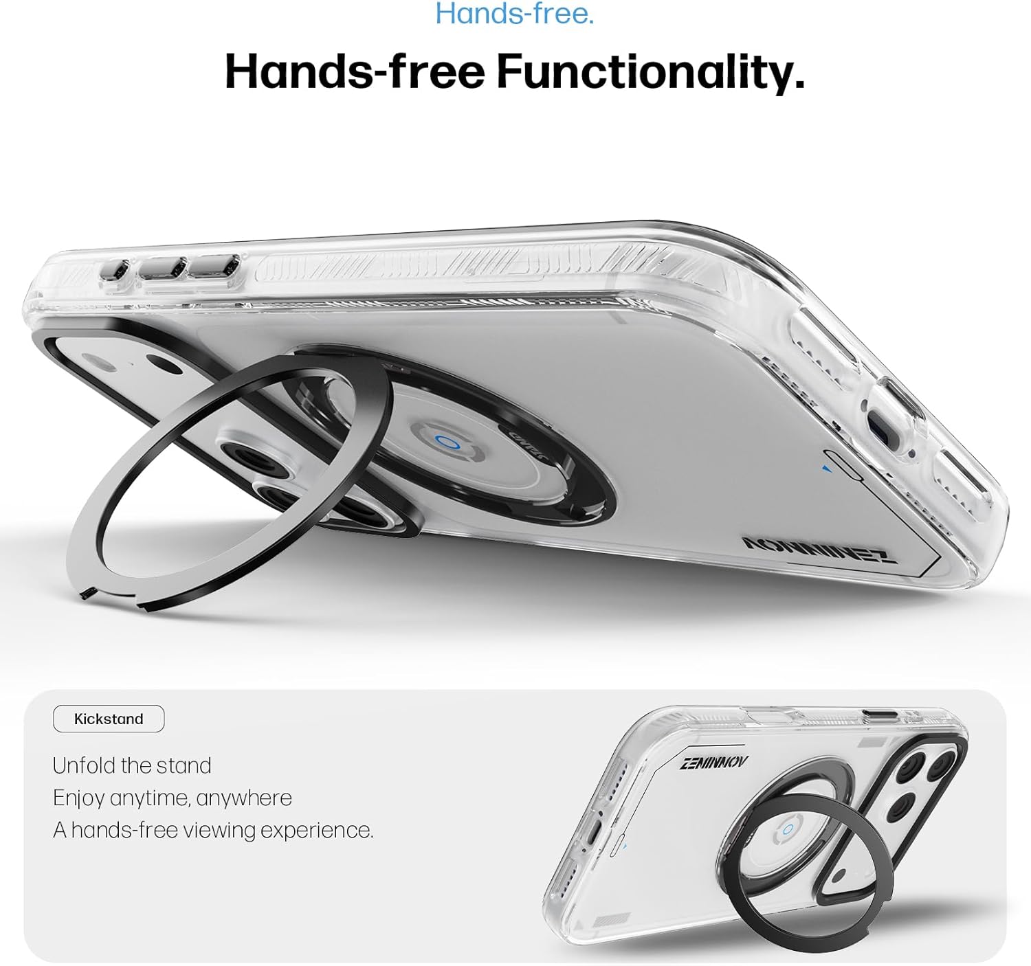 Designed for iPhone 17 Pro Max Case with 360°Rotatable Magnetic Stand [Compatible with MagSafe] [Military Grade Shockproof] Slim Phone Case with Ring Kickstand - Translucent White