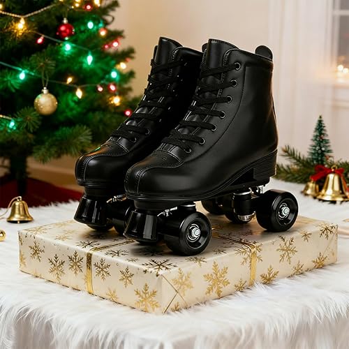 Miniatura 8 de Gets Patines de ruedas para mujer, ruedas iluminadas, de cuero artificial, ajustables, de doble fila, 4 ruedas, patines brillantes para adolescentes