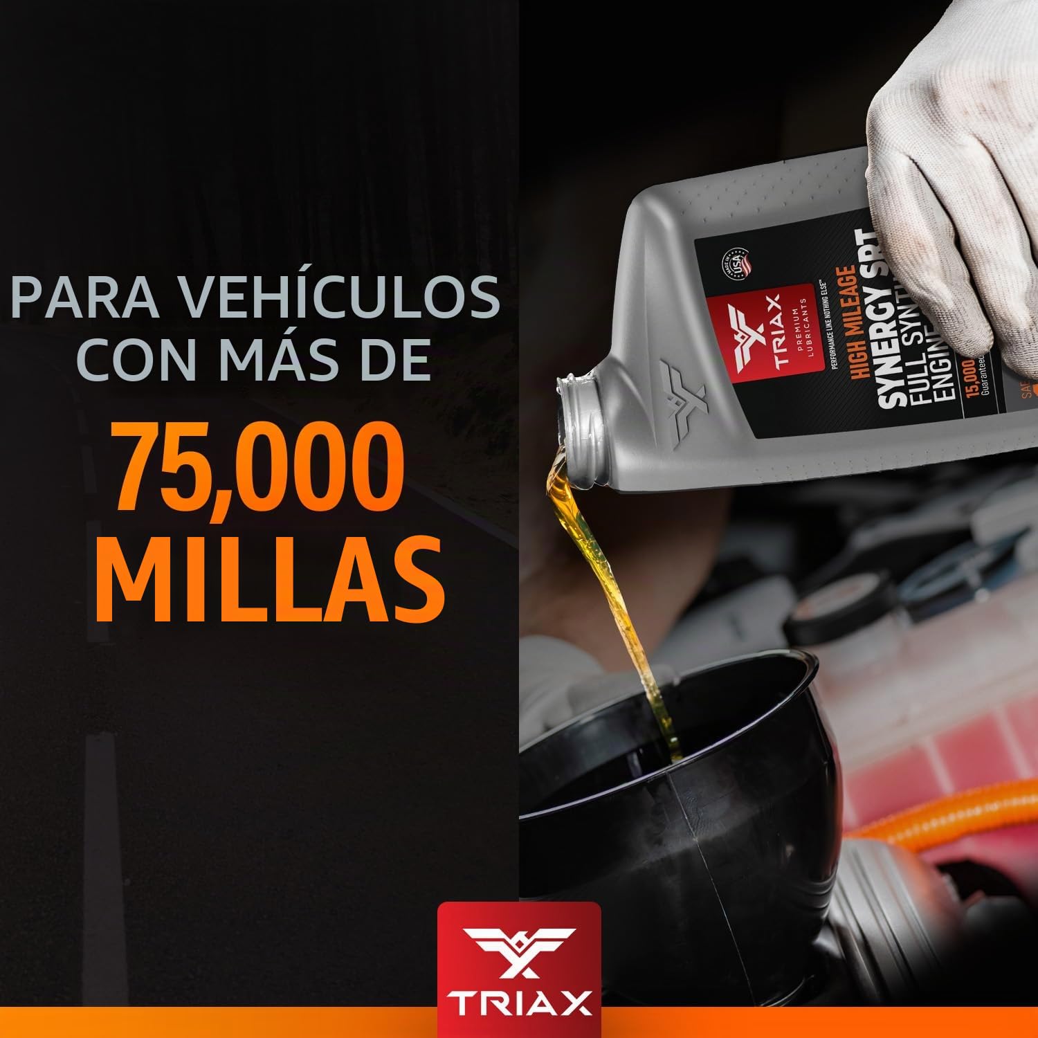 Triax Synergy SRT 10W-40 Aceite de motor totalmente sintético de alto kilometraje, API SN, servicio de cambio en 16,000 kilómetros, contiene un 25% más de ZDDP, reforzado con molibdeno