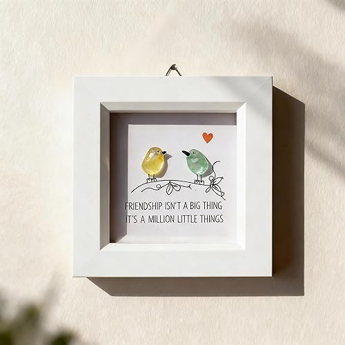 Sea Glass Rainbow Birds on Driftwood Frame, Handmade Mini Wall