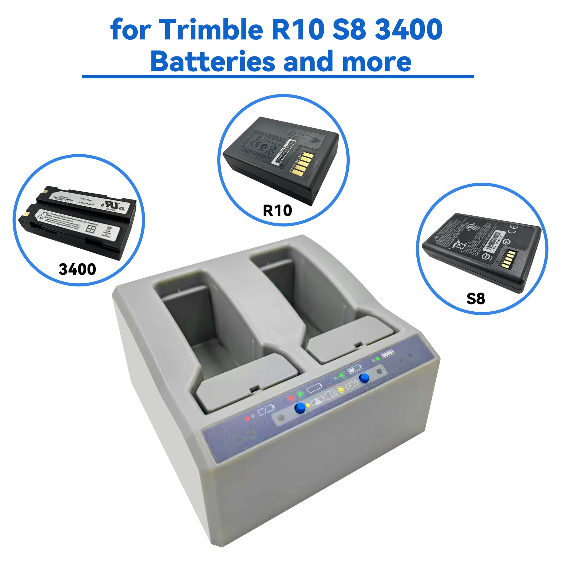 Dual Slots Battery Charger for Trimble R4 R6 R7 R8 R10 R12, S3 S5 S6 S7 S8 S9, SPS RTS VX Serials, 5700 5800 Total Station GNSS GPS RTK 53018010, 53022010 Battery Charger