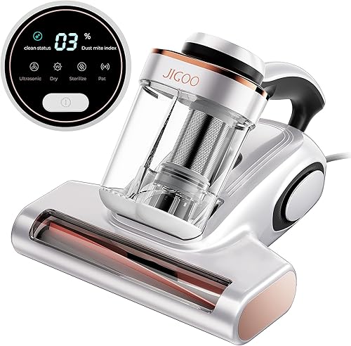 JIGOO Bed Vacuum Cleaner with Dust Sensor, Mattress Vacuum Cleaner with UV & Ultrasonic and High Heating, 13Kpa Suction 500W Powerful Double-Cup