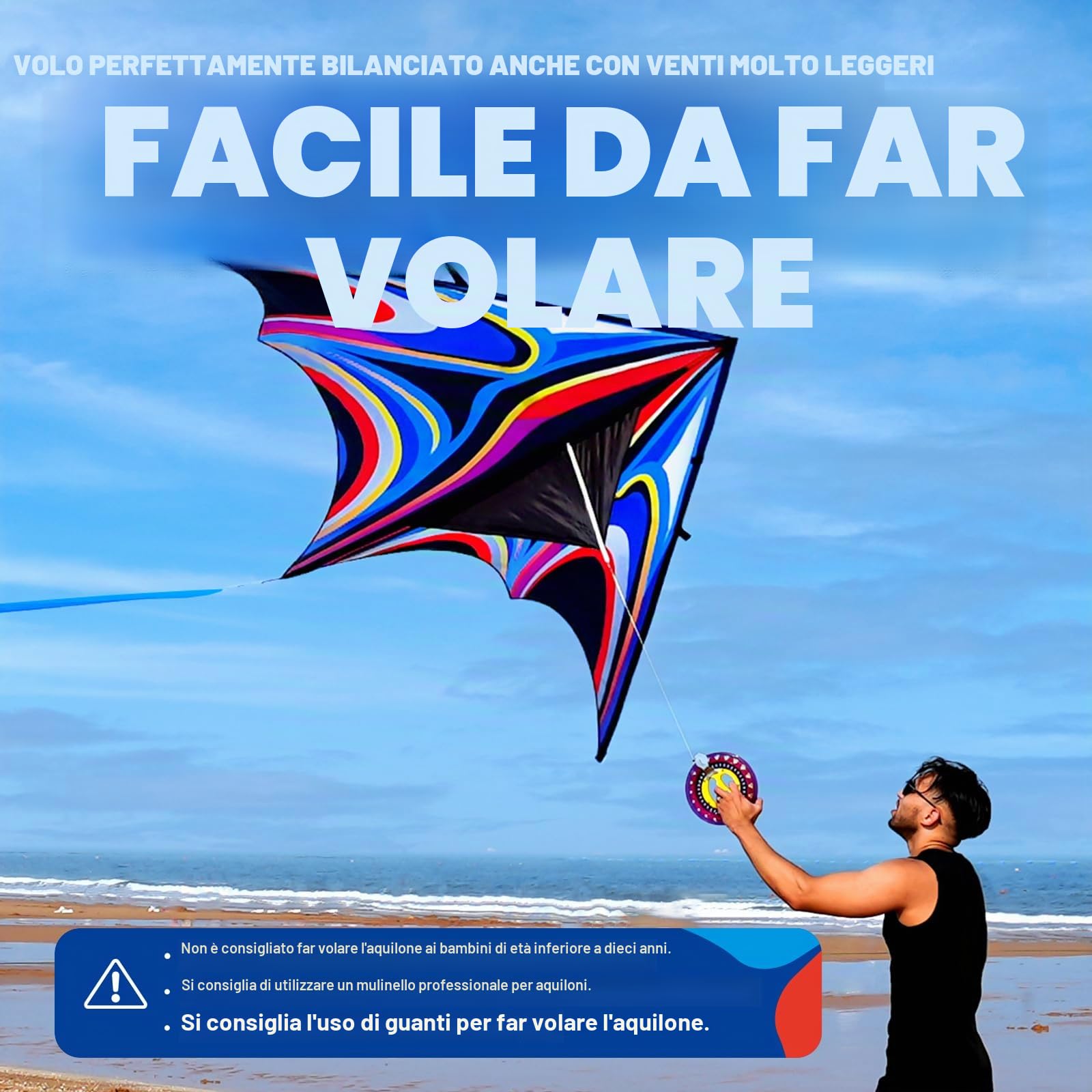 SGftre Aquilone delta blu grande per bambini e adulti, estremamente facile da far volare per principianti, aquiloni per gite in spiaggia, parco attività all'aperto in famiglia